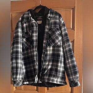 LIKE NEW! Boston Traders Men's Black and White Plaid Shirt Hooded Jacket